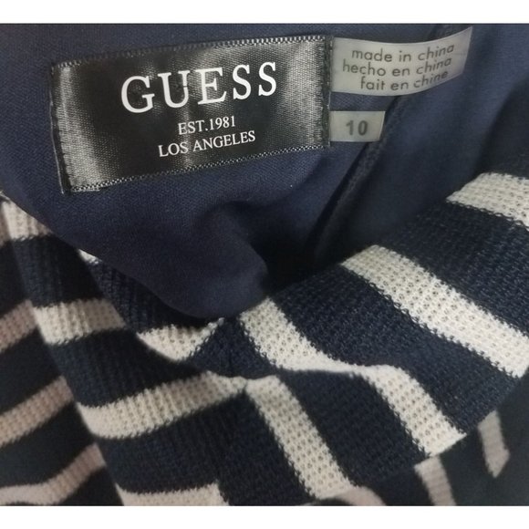 Guess Women's Sz. 10 Navy & White Striped Knit Bandage Knee Length Dress - Picture 2 of 11